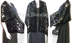 Shawl Wrap Scarf Burnout Velvet Art Nouveau Long Black Maya Matazaro