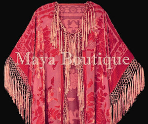 Coral Kimono Fringe Jacket Opera Coat Silk Burnout Velvet Maya Matazaro
