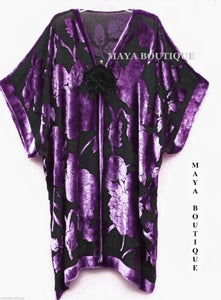 Silk Burnout Velvet Jacket Kimono Duster Purple & Black No Fringe Maya Matazaro