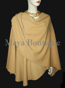 Gold Cape Ruana Wrap Coat Cashmere Wool Blend by Maya Boutique Made in USA