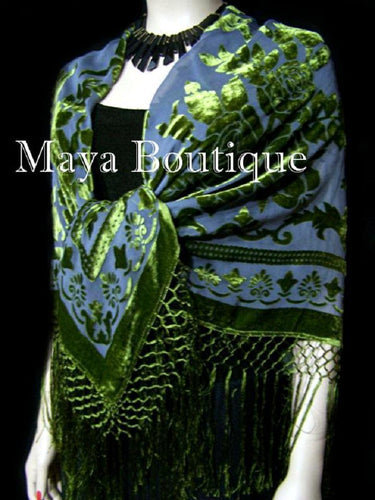 Piano Shawl Wrap Scarf Silk Burnout Velvet Olive & Gray Maya Boutique