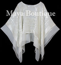 Maya Matazaro Layered Poncho Top Burnout Velvet & Chiffon Ivory Made In USA