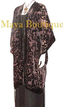 Coco Brown Caftan Kimono Fringe Duster Burnout Velvet Art Nouveau Maya Matazaro