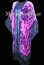 Kimono Fringe Jacket Duster Burnout Velvet Fucshia Purple Maya Matazaro Plus