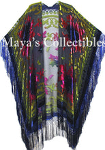 Maya Matazaro Tye Dye Pink Gold Blue Fringe Kimono Burrnout Velvet Jacket Coat