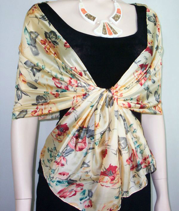 Silk Scarf Wrap Sash Pastel Floral Banana + Gift Box Maya Matazaro