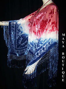 Hand Dye Poncho Shawl Top Magenta Purple Maya Matazaro