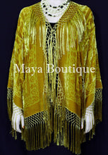 Antique Gold Fringe Jacket Short Kimono Duster Silk Burnout Velvet Maya Matazaro