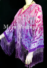 Wearable Art Hand Dyed Velvet Kimono Fringe Jacket Grape Wine Maya Matazaro