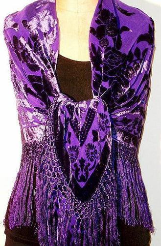 Silk Piano Shawl Wrap Scarf Burnout Velvet Purple Maya Shawl