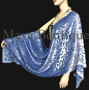 Maya Matazaro Serenity Blue Camellia Shawl Wrap Scarf Burnout Velvet Elegant!