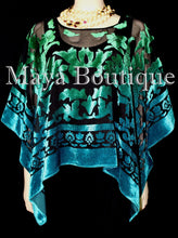 Art To Wear Poncho Top Burnout Velvet Hand Dyed Green Turquoise Maya Boutique