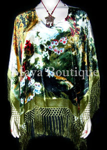 Peacock Poncho Shawl Top Silk Burnout Velvet Ivory Multi Maya Matazaro