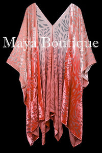 Orange Ombre Camellia Burnout Velvet Caftan Kimono Jacket Hand Dye Maya Clothing