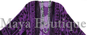 Dark Purple Kimono Fringe Jacket SILK Burnout Velvet Short Maya Matazaro Plus Sz