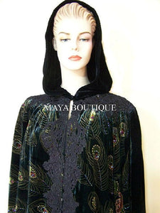 Cloak Opera Cape Peacock Victorian Style Beaded Velvet Lace Lined Black Maya