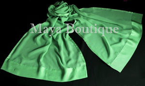 Green Chiffon Silk Scarf Wrap Sash Satin Border Maya Scarf NWT