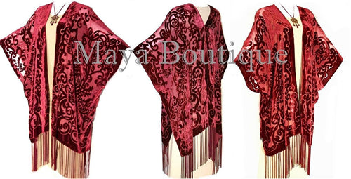 Burnout Velvet Dark Red Caftan Kimono Art Nouveau Made in USA By Maya Matazaro