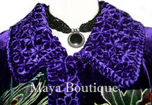 Opera Coat Duster Silk Velvet Purple Peacock Long Lined 1X-2X Maya Matazaro
