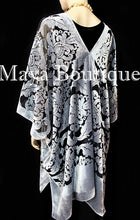 Maya Matazaro Baroque Burnout Velvet Caftan Kimono Jacket Silver Black USA Made