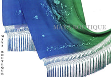 Embroidered Silk Wrap Shawl Scarf Hand Dyed Emerald & Sapphire Maya Matazaro