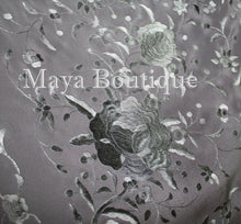 Flamenco Embroidered Silk Piano Shawl Wrap Dusk Gray Floral 84" Maya Matazaro