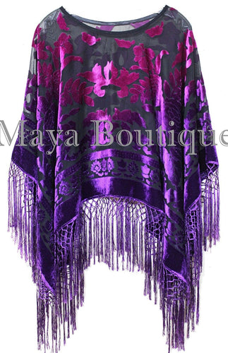 Purple Fuchsia Burnout Velvet Poncho Shawl Top Ombree Hand Dye Maya Matazaro