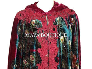 Cloak Opera Cape Peacock Victorian Rep Long Beaded Velvet Lace Lined Deep Red