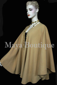 Gold Cape Ruana Wrap Coat Cashmere Wool Blend by Maya Boutique Made in USA