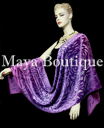 Maya Matazaro Hand Dyed Purple Mulberry Camellia Shawl Wrap Scarf Burnout Velvet