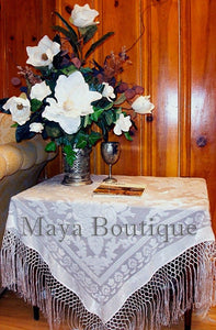 Ivory Piano Shawl Wrap Fringe Square Scarf Silk Burnout Velvet Maya Matazaro