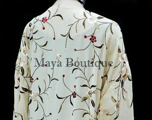 Silk Embroidered Fringe Jacket Kimono Flapper Coat Vanilla Maya Embroidery Coat