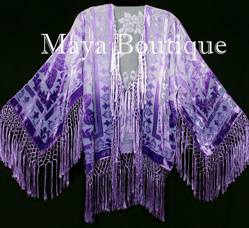 Wearable Art Purple Lavender Velvet Kimono Jacket Hand Dyed Short Maya Matazaro