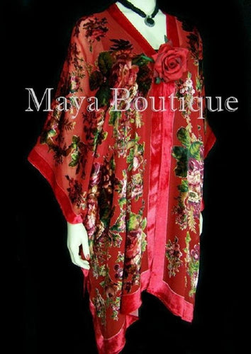 Silk Caftan Kimono Jacket Velvet Red Multi Gypsy Rose Maya Matazaro USA Made
