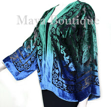 Green Blue Burnout Velvet Jacket Short Kimono No Fringe Hand Dyed Maya Matazaro