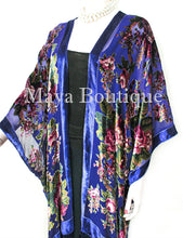 Caftan Kimono Duster Silk Burnout Velvet Royal Blue Gypsy Rose Maya Matazaro