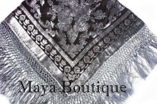 Piano Shawl Scarf Silver Gray Burnout Velvet Square With Fringes Maya Matazaro