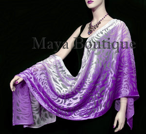 Maya Matazaro Hand Dyed Violet Ombre Camellia Shawl Wrap Scarf Burnout Velvet