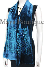 Teal Blue Scarf Sequin Velvet & Georgette Double Sided Maya Matazaro