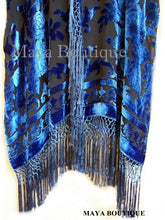 Wearable Art Kimono Caftan Fringe Jacket Silk Burnout Velvet Hand Dyed Teal Blue