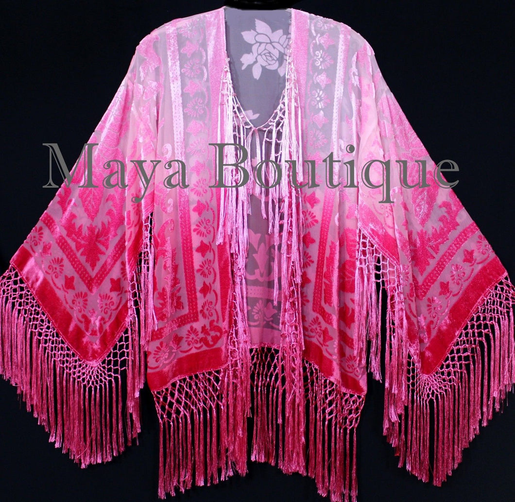 Wearable Art Strawberry Punch Velvet Kimono Jacket Hand Dyed Short Maya Matazaro