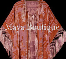 Papaya Orange Fringe Jacket Kimono Duster Silk Burnout Velvet Maya Matazaro Plus
