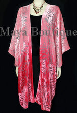Maya Matazaro Coral Ombre Camellia Burnout Velvet Caftan Kimono Jacket Hand Dyed