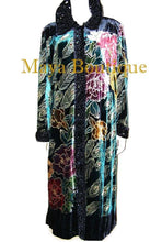 Opera Coat Duster Silk Velvet Black Multi Long L - XL Wearable Art Maya Matazaro