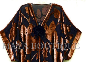 Jacket Kimono Duster Silk Burnout Velvet Copper & Black No Fringe Maya Matazaro