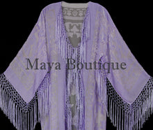Dusty Lilac Silk Burnout Velvet Fringes Jacket Kimono Long Coat Maya Matazaro