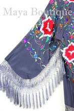 Embroidered Silk Fringe Jacket Flamenco Kimono Lilac Grey Short Maya Matazaro