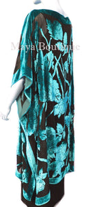 Caftan Dress Kimono Silk Burnout Velvet Teal Black Hand Dyed Maya Matazaro