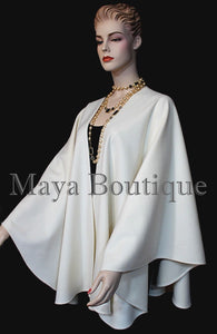 Maya Matazaro Ivory Cashmere Cape Ruana Wrap Coat Made in USA