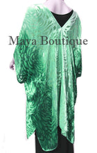 Emerald Green Camellia Burnout Velvet Caftan Kimono Ombre Hand Dye Maya Matazaro